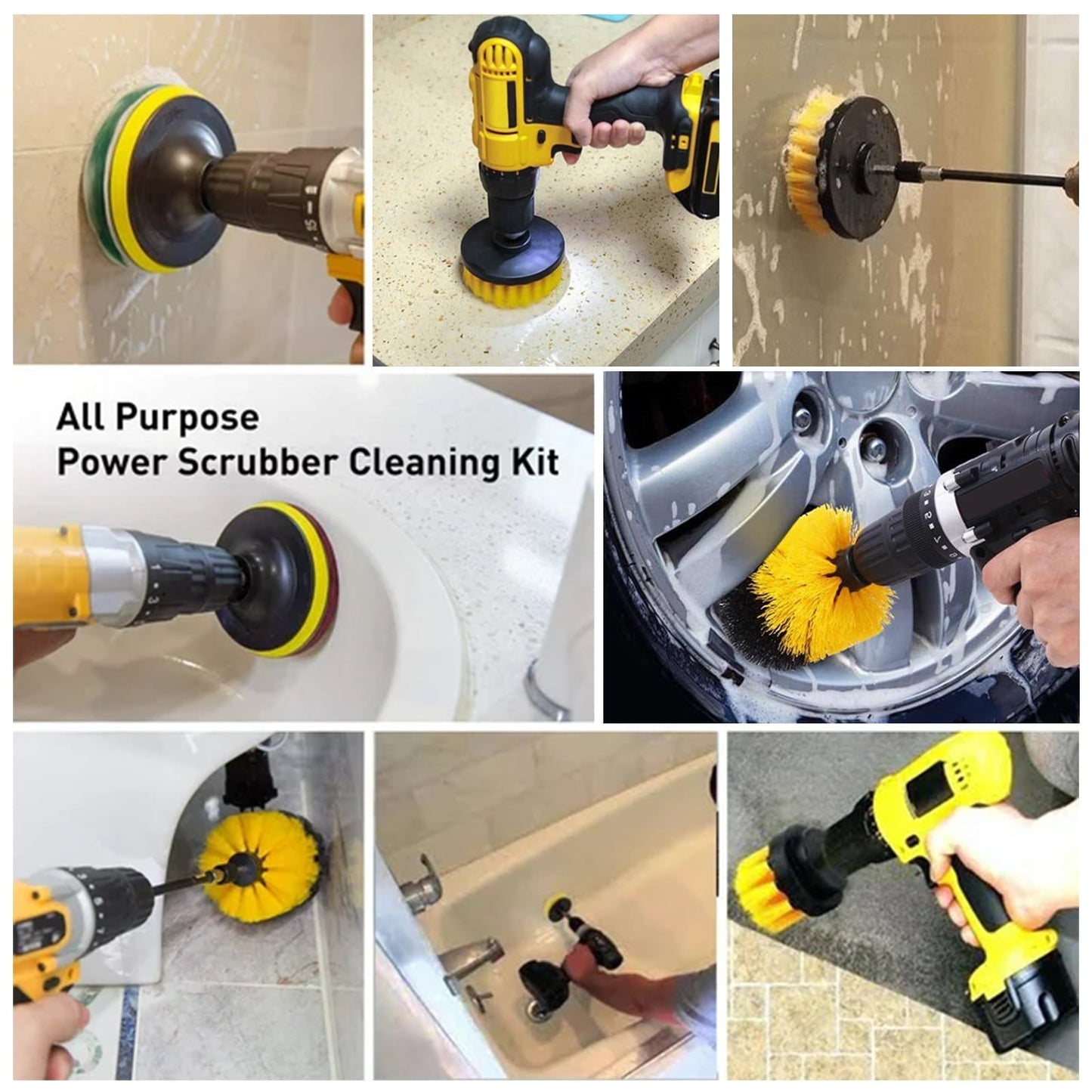 12pcs Drill Brush Car Detailing Kit, TSV Car Wheel Tire Cleaning Brush Set, Wheels Brush, Rim Brush, Scrubing Brush Pad Sponge Kit for Car Waxing, Polishing, Tile