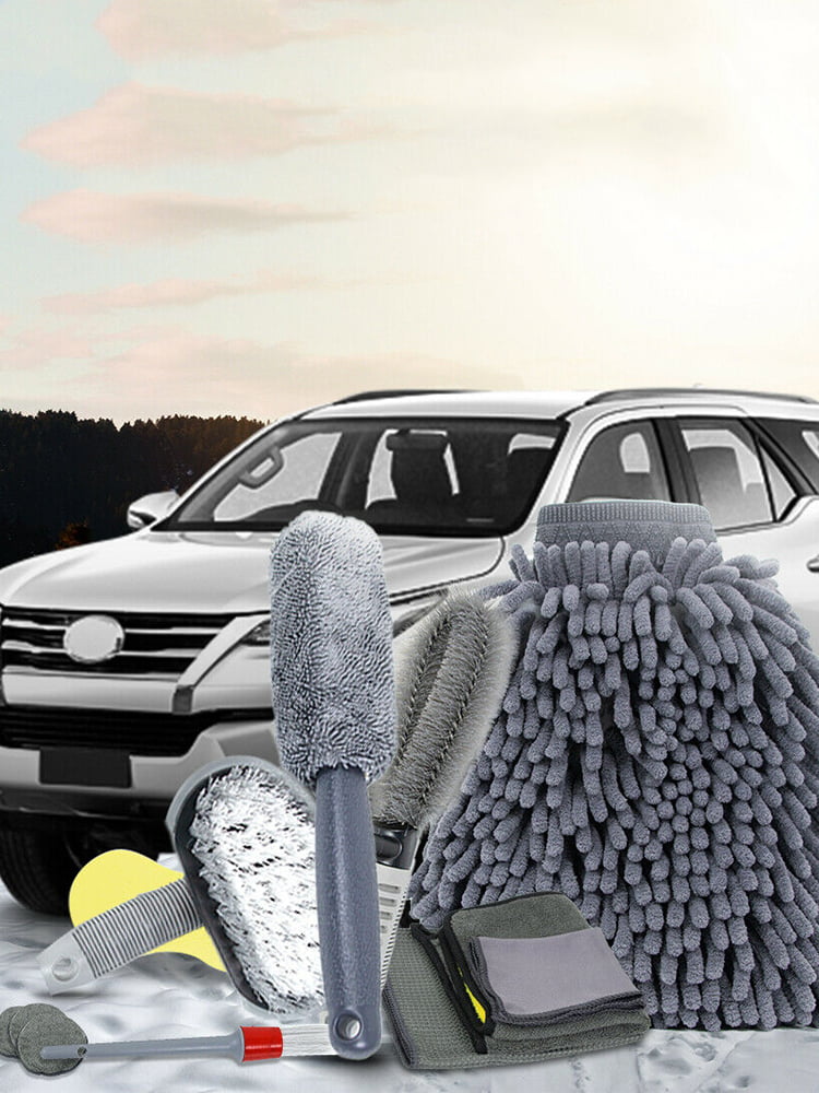 12Pcs Car Wash Tool Cleaning Kit Auto Care Car Wash Cleaning Tools Kit for Cleaning Wheels Interior Exterior Seat Microfiber Car Care Cleaning Set for Trucks Motorcycles RV