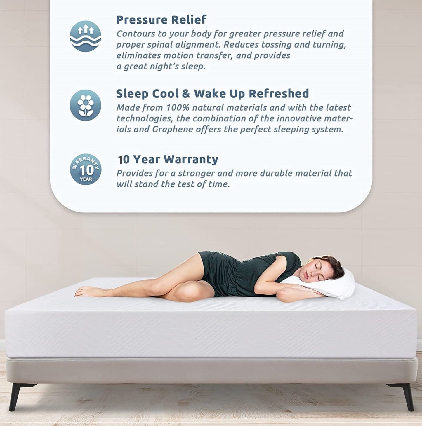 10" RV Mattress King Size for RVs, Campers & Trailers, 80"L x 72"W x 10"Th, Memory Foam Mattress in a Box